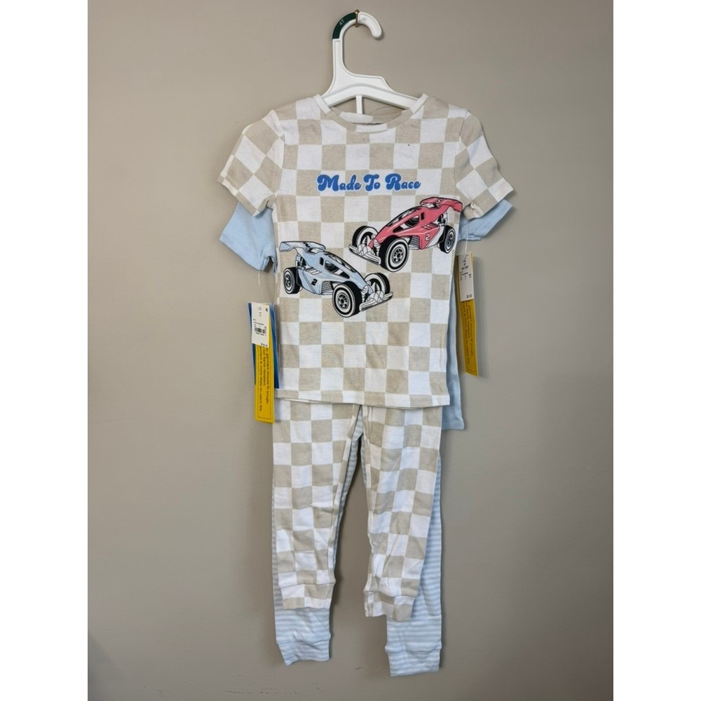 Hot Wheels Pajamas 4pc Set Toddler 4T Blue Tan Made To Race NWT